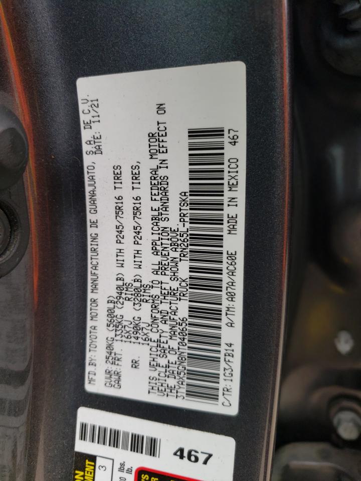 2022 TOYOTA TACOMA DOUBLE CAB VIN:3TYAX5GN8NT040656