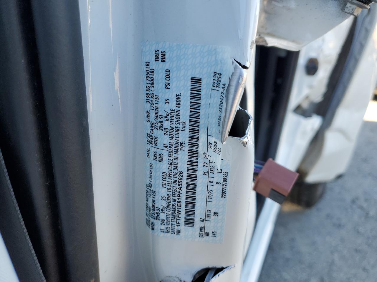 2023 FORD F150 SUPERCREW VIN:1FTFW1E81PFA55626