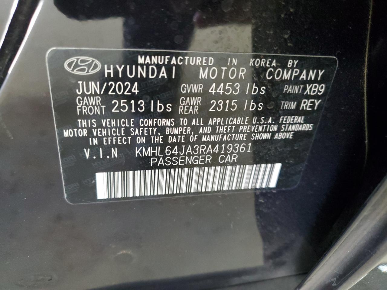 2024 HYUNDAI SONATA SEL VIN:KMHL64JA3RA419361