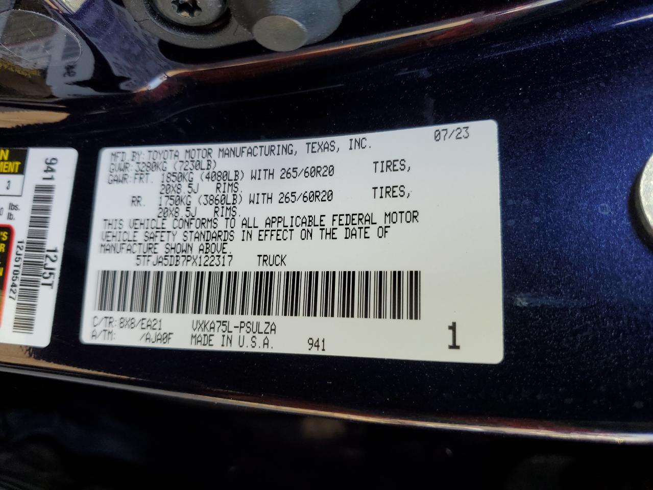 2023 TOYOTA TUNDRA CREWMAX LIMITED VIN:5TFJA5DB7PX122317