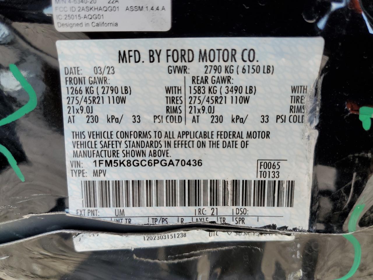 2023 FORD EXPLORER ST VIN:1FM5K8GC6PGA70436