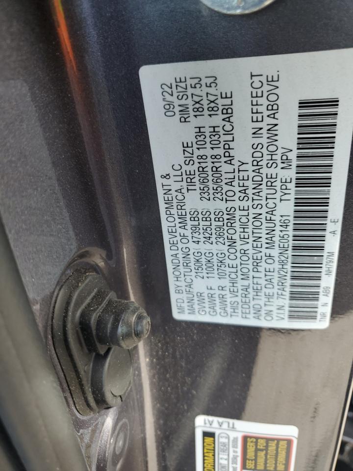 2022 HONDA CR-V EXL VIN:7FARW2H82NE051461