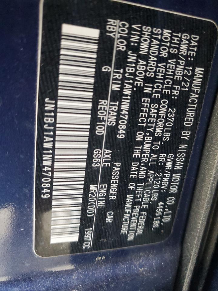 2022 NISSAN ROGUE SPORT S VIN:JN1BJ1AW1NW470849