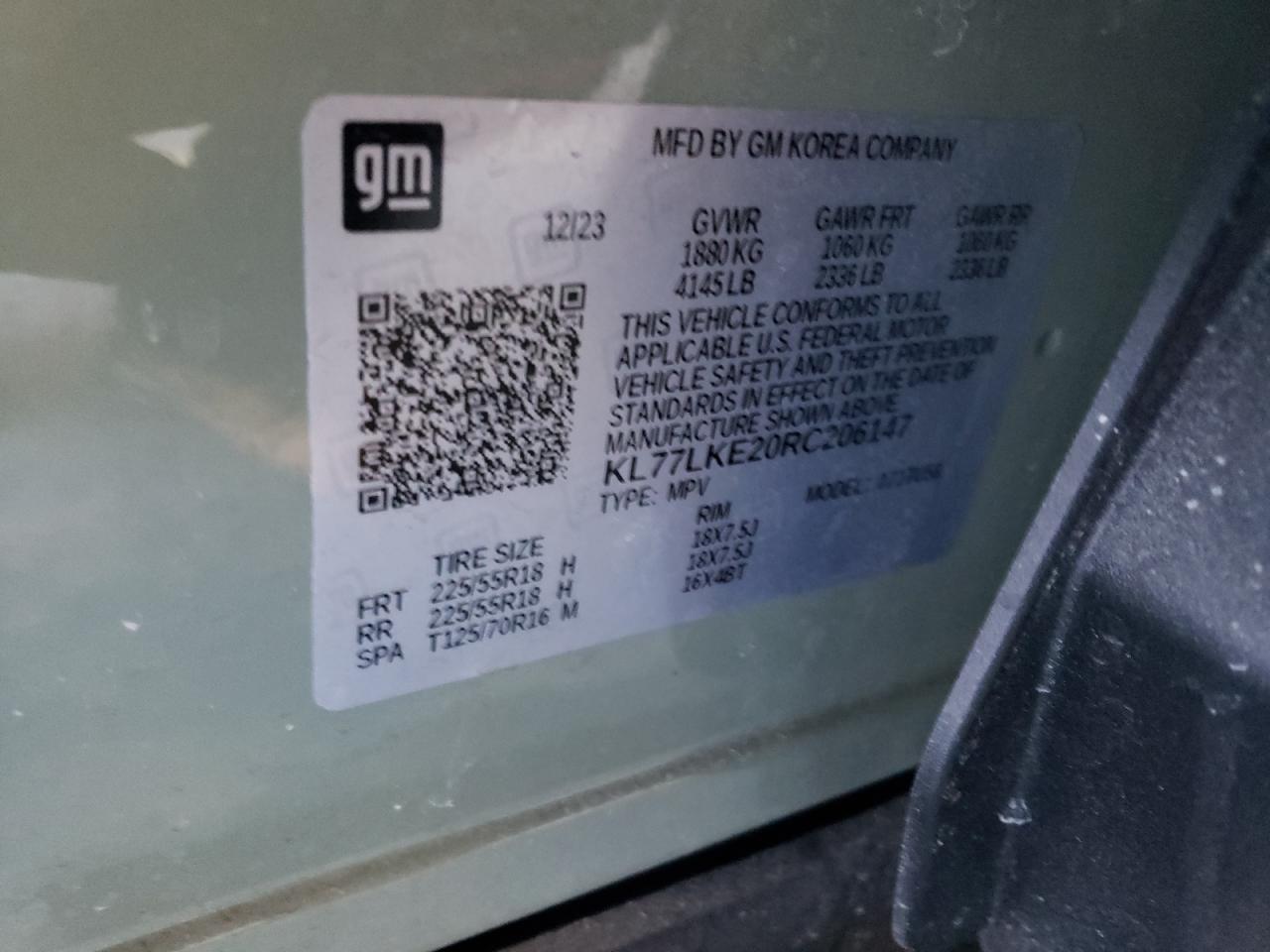 2024 CHEVROLET TRAX ACTIV VIN:KL77LKE20RC206147