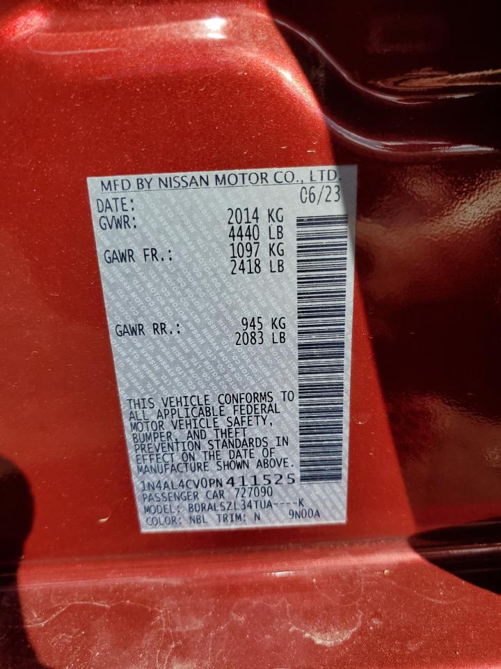 2023 NISSAN ALTIMA SR VIN:1N4AL4CV0PN411525