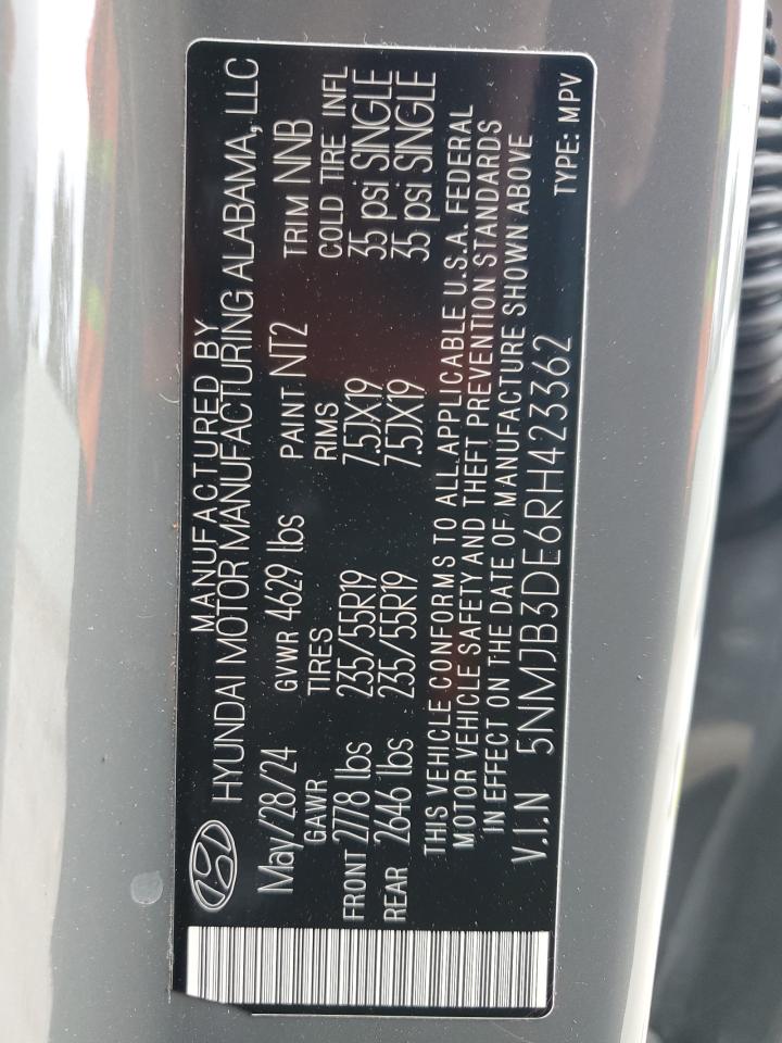 2024 HYUNDAI TUCSON SEL VIN:5NMJB3DE6RH423362