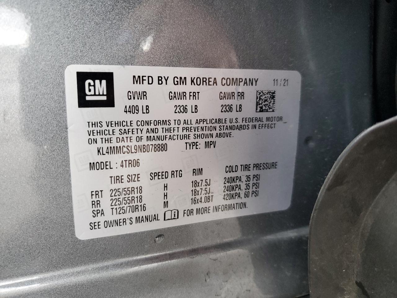 2022 BUICK ENCORE GX PREFERRED VIN:KL4MMCSL9NB078880