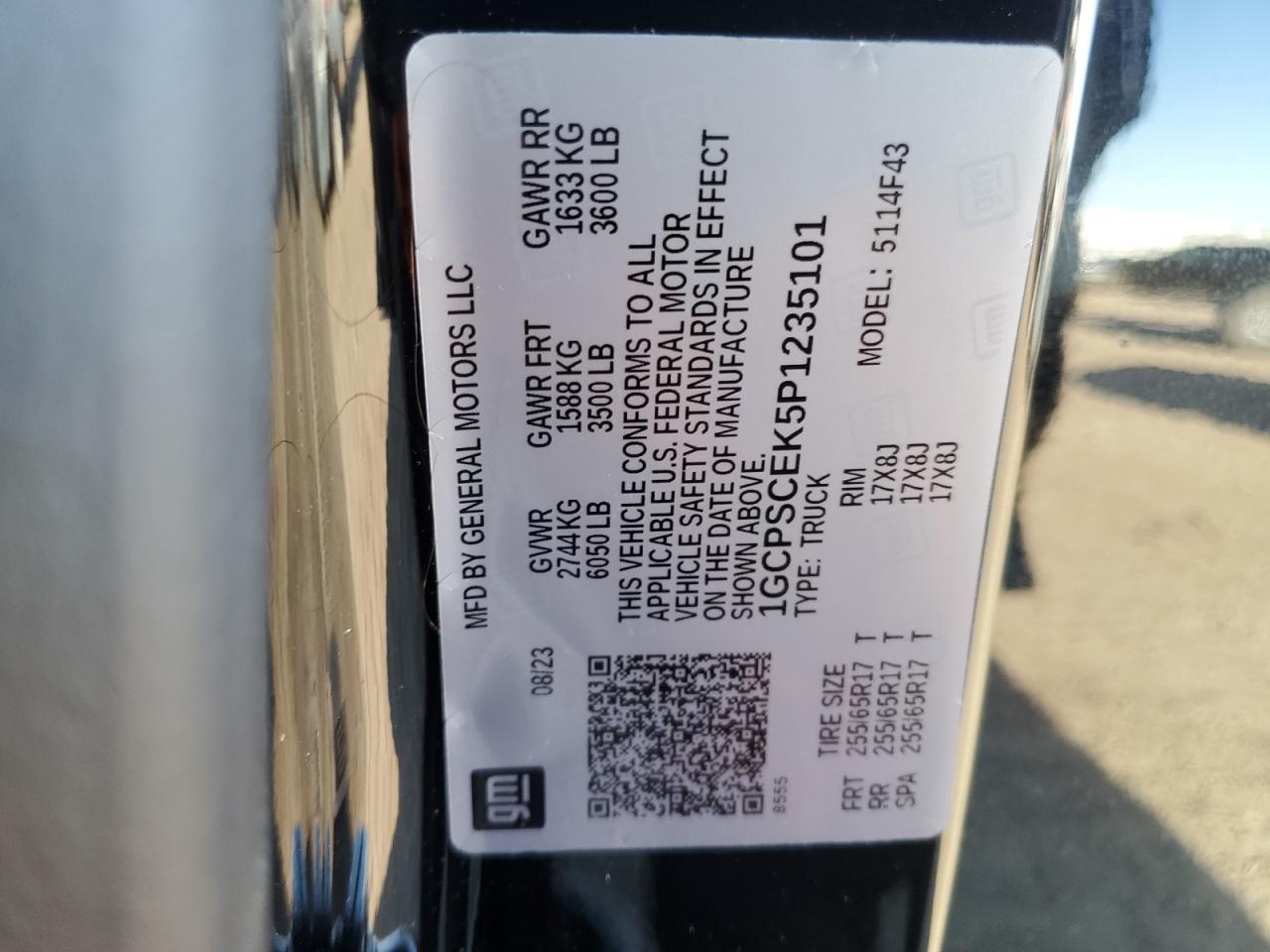 2023 CHEVROLET COLORADO LT VIN:1GCPSCEK5P1235101