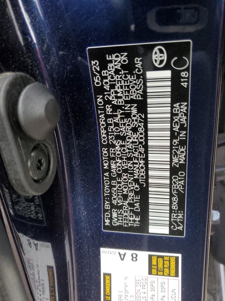 2023 TOYOTA COROLLA LE VIN:JTDBCMFE4PJ008472