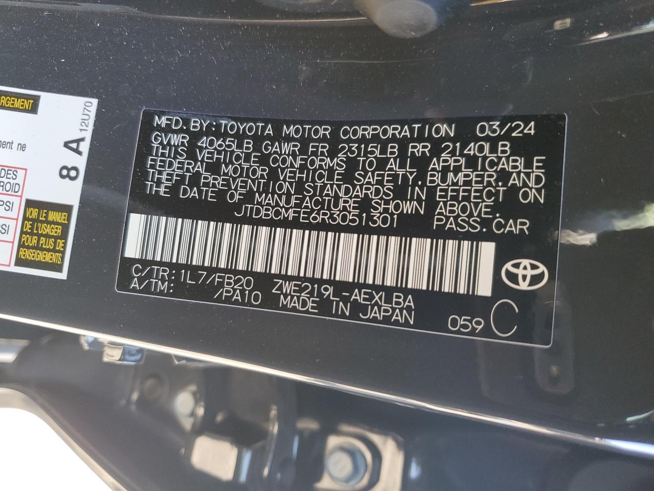 2024 TOYOTA COROLLA LE VIN:5TDBT44A41S020793