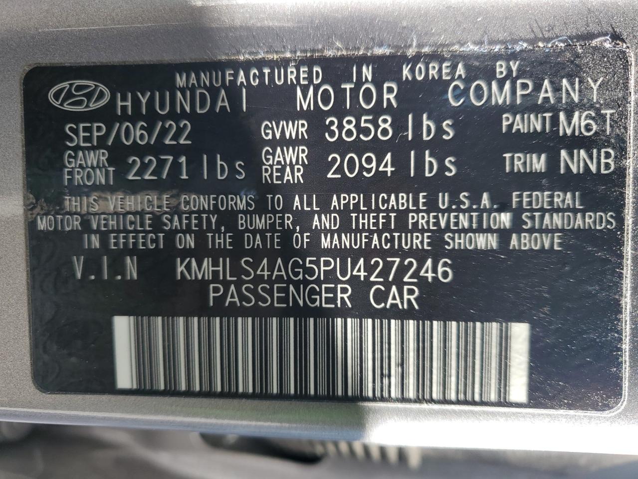 2023 HYUNDAI ELANTRA SEL VIN:KMHLS4AG5PU427246