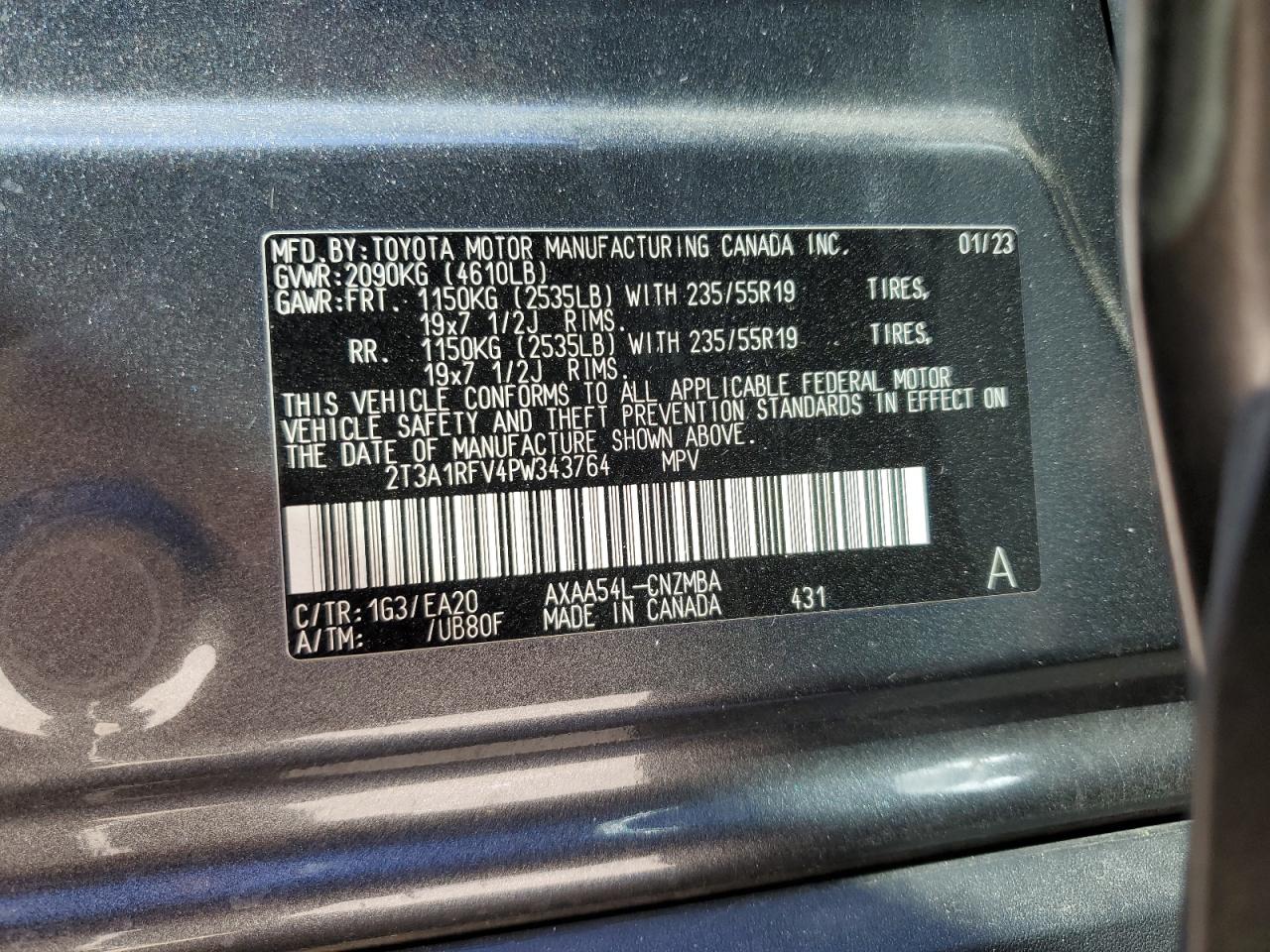 2023 TOYOTA RAV4 XLE PREMIUM VIN:2T3A1RFV4PW343764