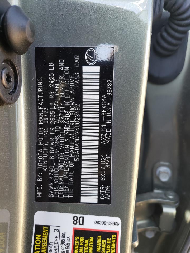 2022 LEXUS ES 300H BASE VIN:58ADA1C1XNU023492