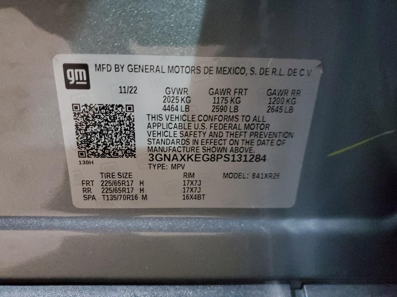 2023 CHEVROLET EQUINOX LT VIN:3GNAXKEG8PS131284