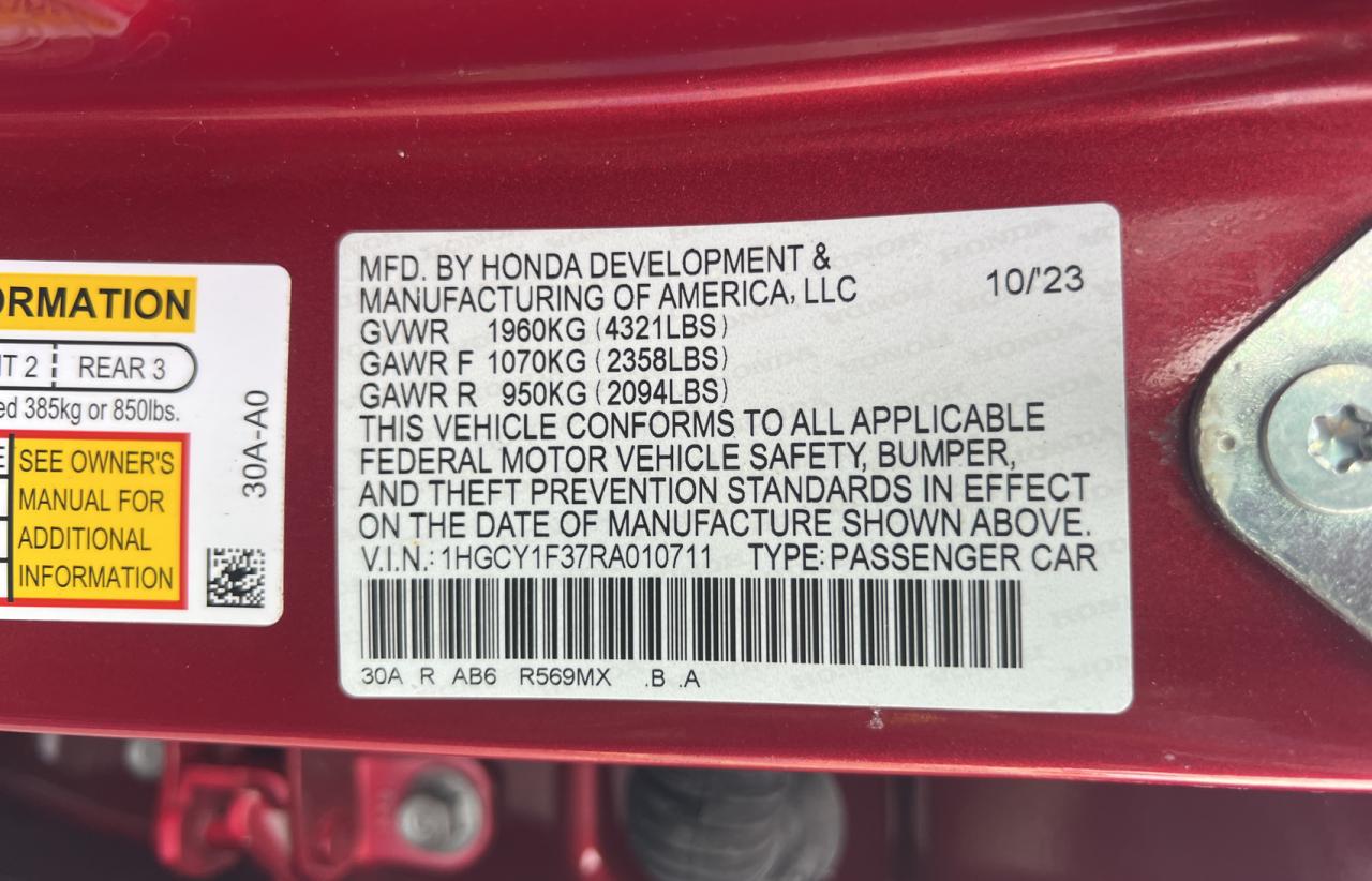 2024 HONDA ACCORD EX VIN:1HGCY1F37RA010711
