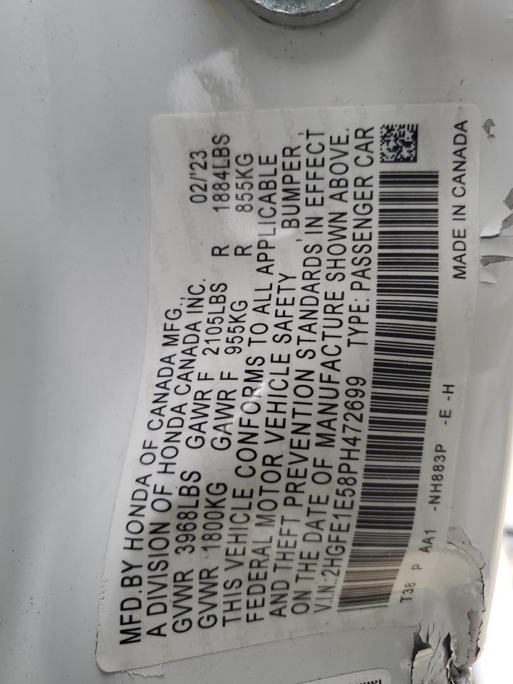 2023 HONDA CIVIC SI VIN:1FTEW1C85AFC63725