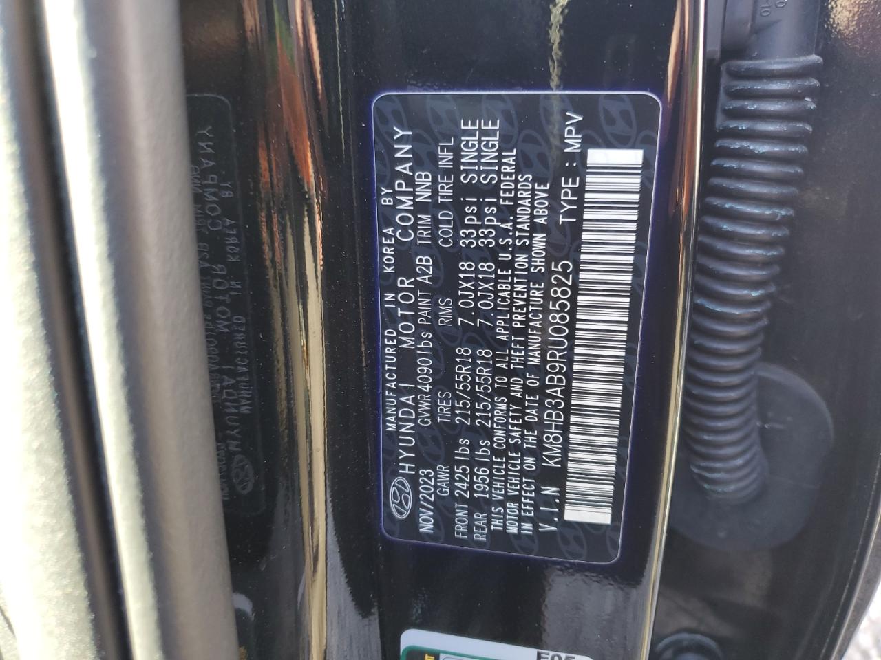 2024 HYUNDAI KONA SEL VIN:KM8HB3AB9RU085825