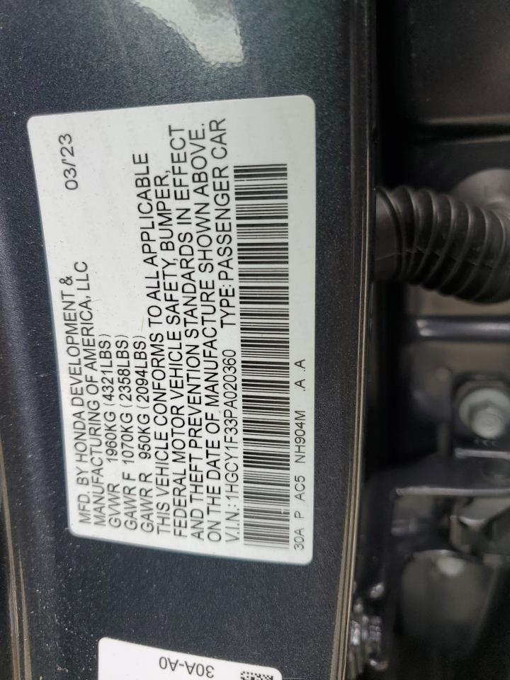 2023 HONDA ACCORD EX VIN:1HGCY1F33PA020360