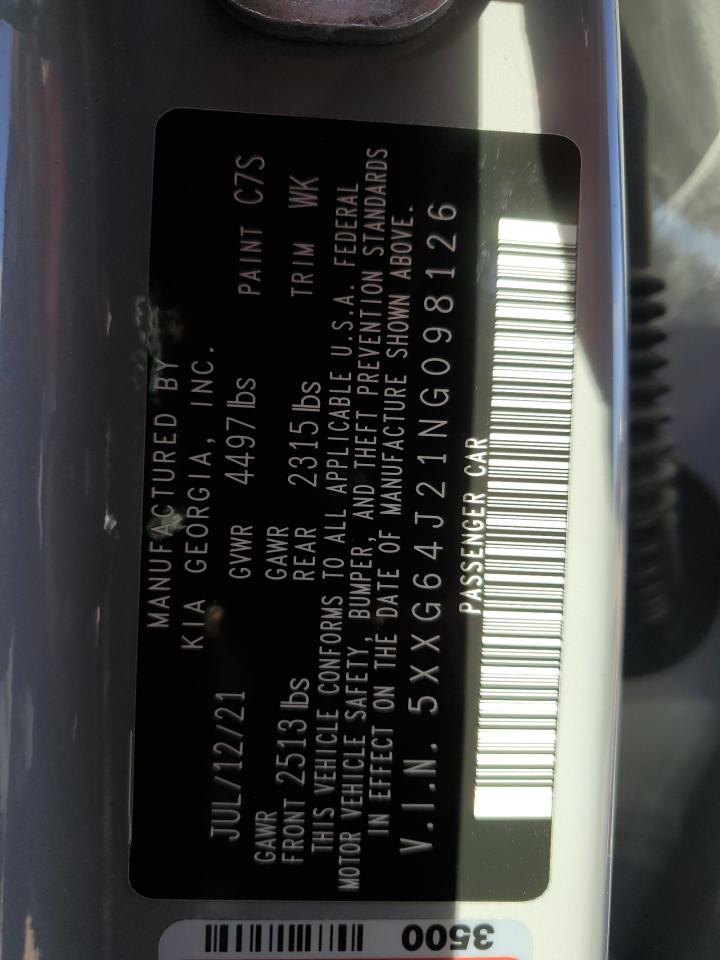 2022 KIA K5 GT LINE VIN:5XXG64J21NG098126