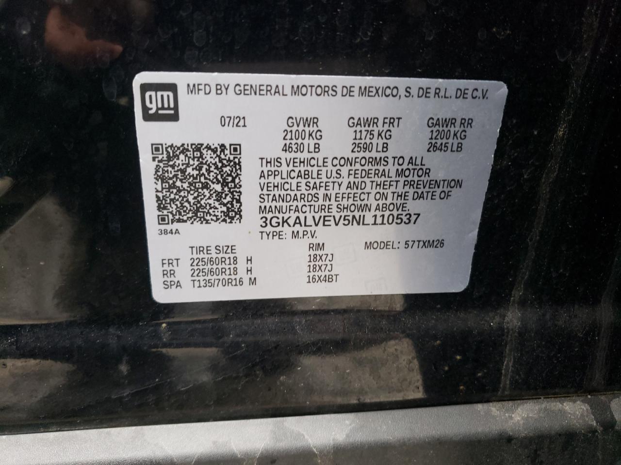 2022 GMC TERRAIN SLT VIN:3GKALVEV5NL110537