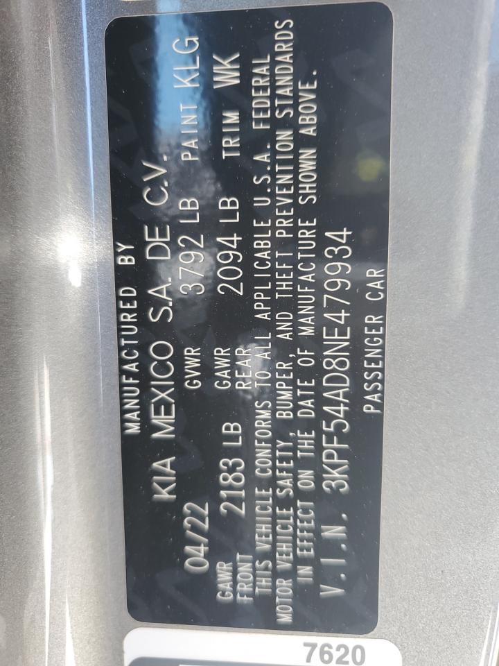 2022 KIA FORTE GT LINE VIN:3KPF54AD8NE479934
