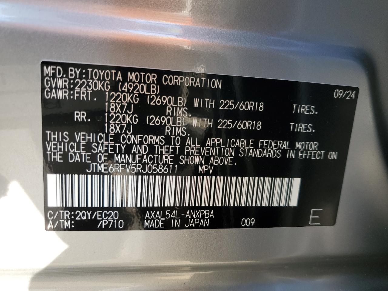 2024 TOYOTA RAV4 XSE VIN:JTME6RFV5RJ058611