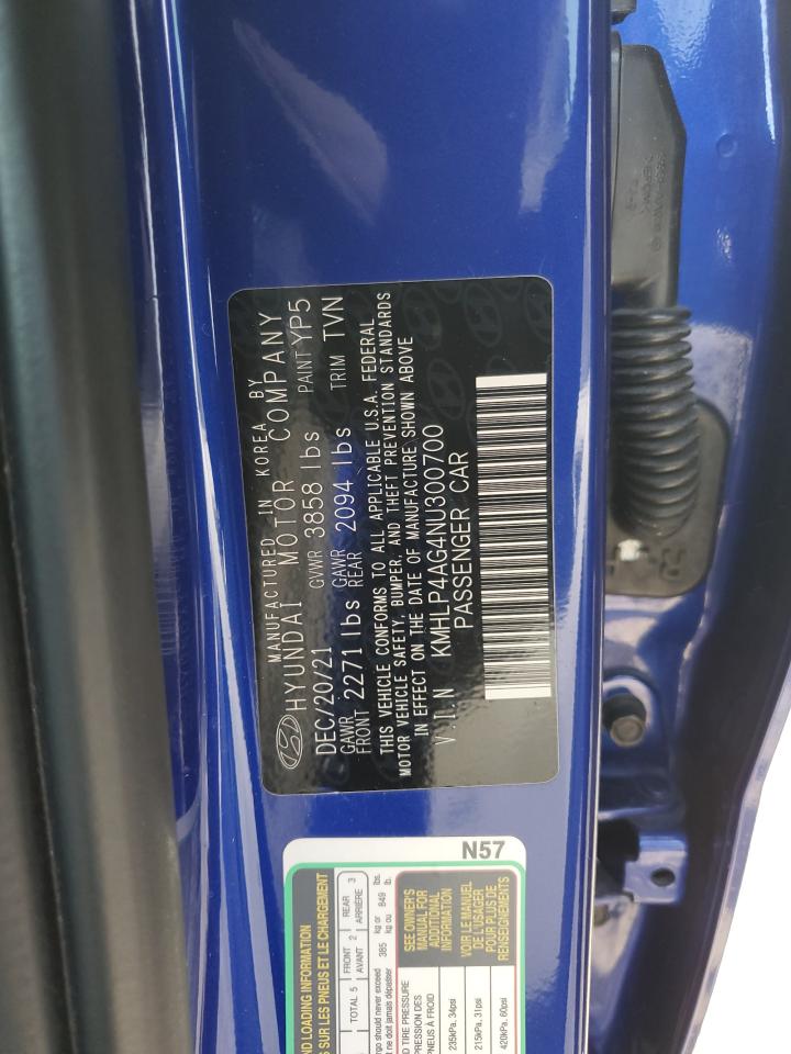 2022 HYUNDAI ELANTRA LIMITED VIN:KMHLP4AG4NU300700