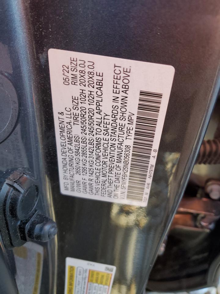 2022 HONDA PILOT SE VIN:5FNYF6H25NB056308