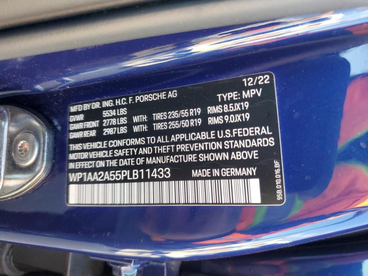 2023 PORSCHE MACAN BASE VIN:WP1AA2A55PLB11433