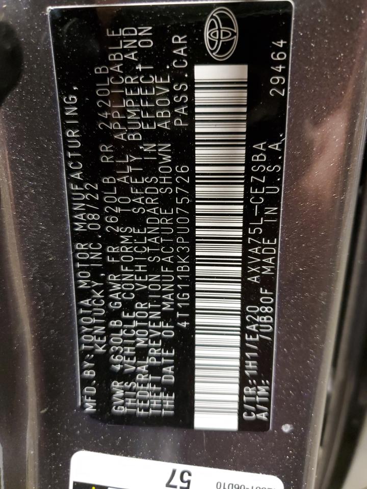 2023 TOYOTA CAMRY SE NIGHT SHADE VIN:4T1G11BK3PU075726