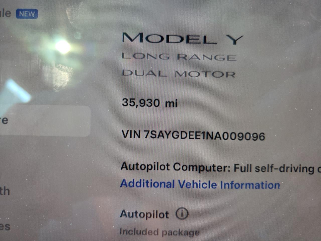 2022 TESLA MODEL Y  VIN:7SAYGDEE1NA009096