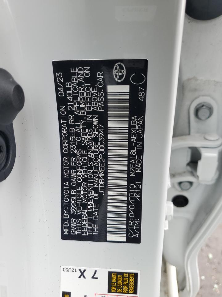 2023 TOYOTA COROLLA LE VIN:JTDB4MEE2PJ003947