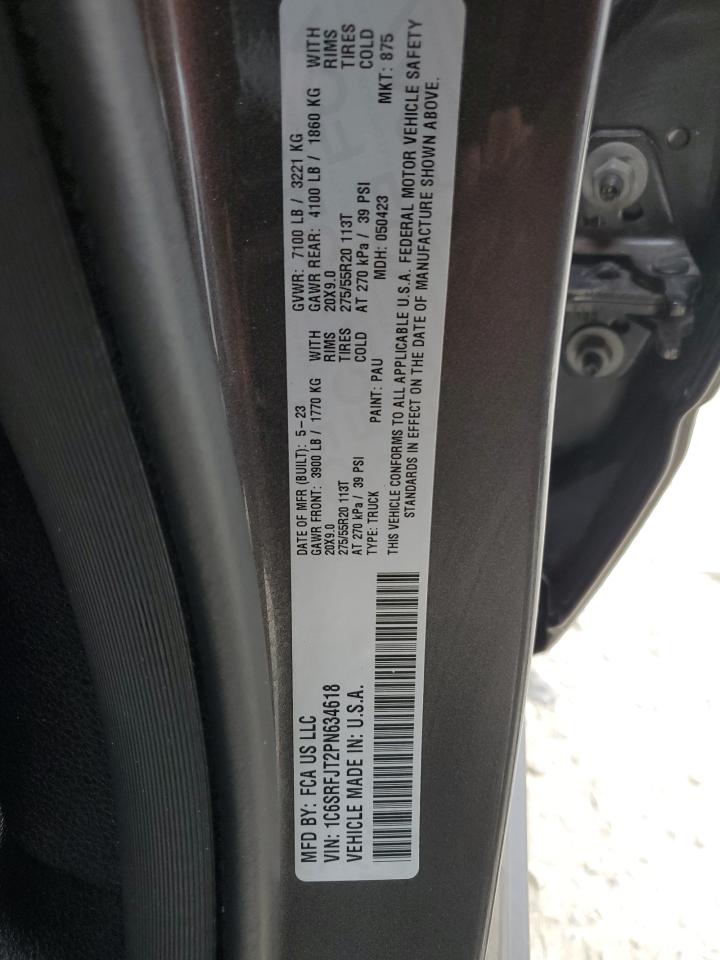 2023 RAM 1500 LARAMIE VIN:1C6SRFJT2PN634618