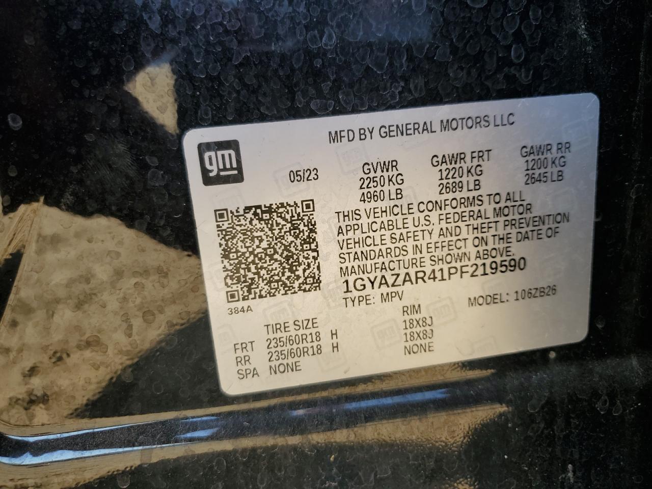 2023 CADILLAC XT4 LUXURY VIN:1GYAZAR41PF219590