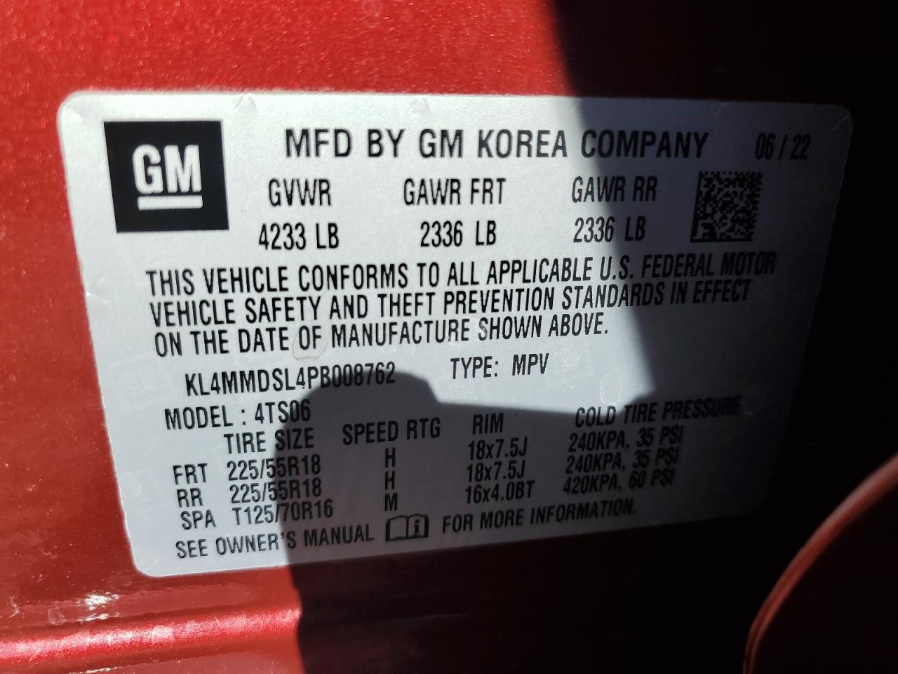 2023 BUICK ENCORE GX SELECT VIN:KL4MMDSL4PB008762