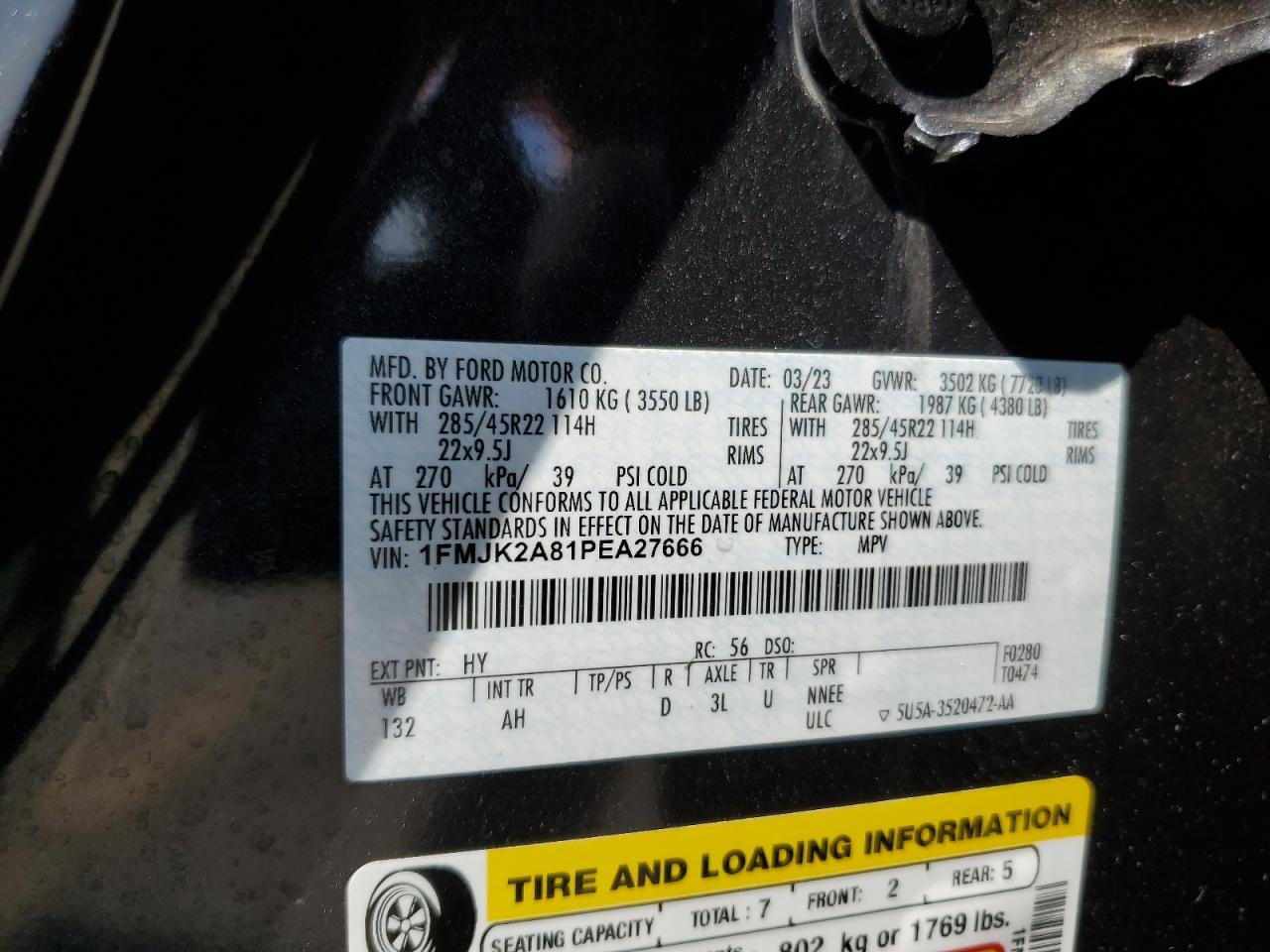 2023 FORD EXPEDITION MAX LIMITED VIN:1FMJK2A81PEA27666