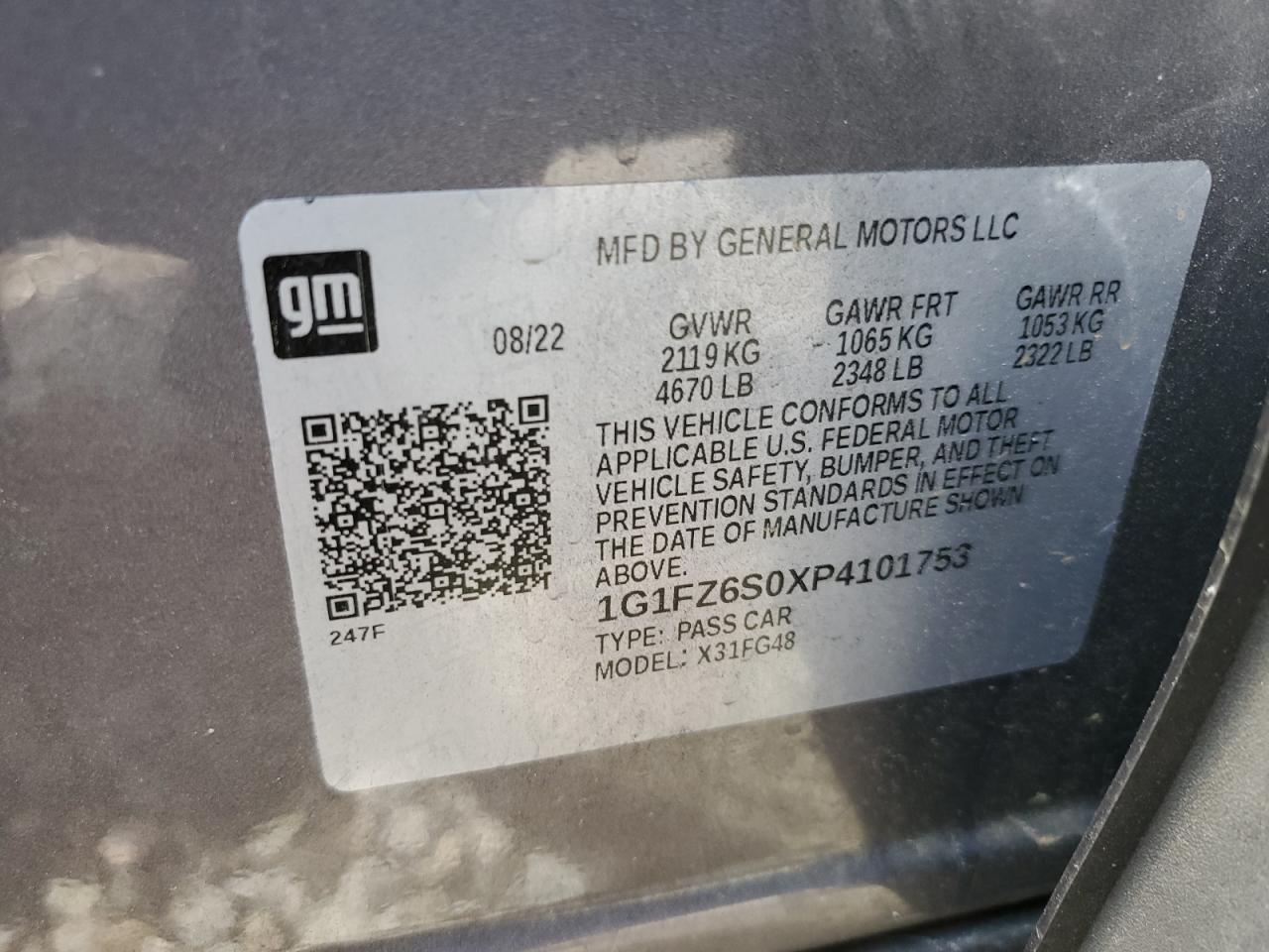 2023 CHEVROLET BOLT EUV PREMIER VIN:1G1FZ6S0XP4101753