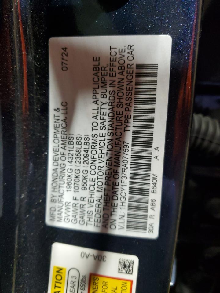 2024 HONDA ACCORD EX VIN:1HGCY1F37RA077597