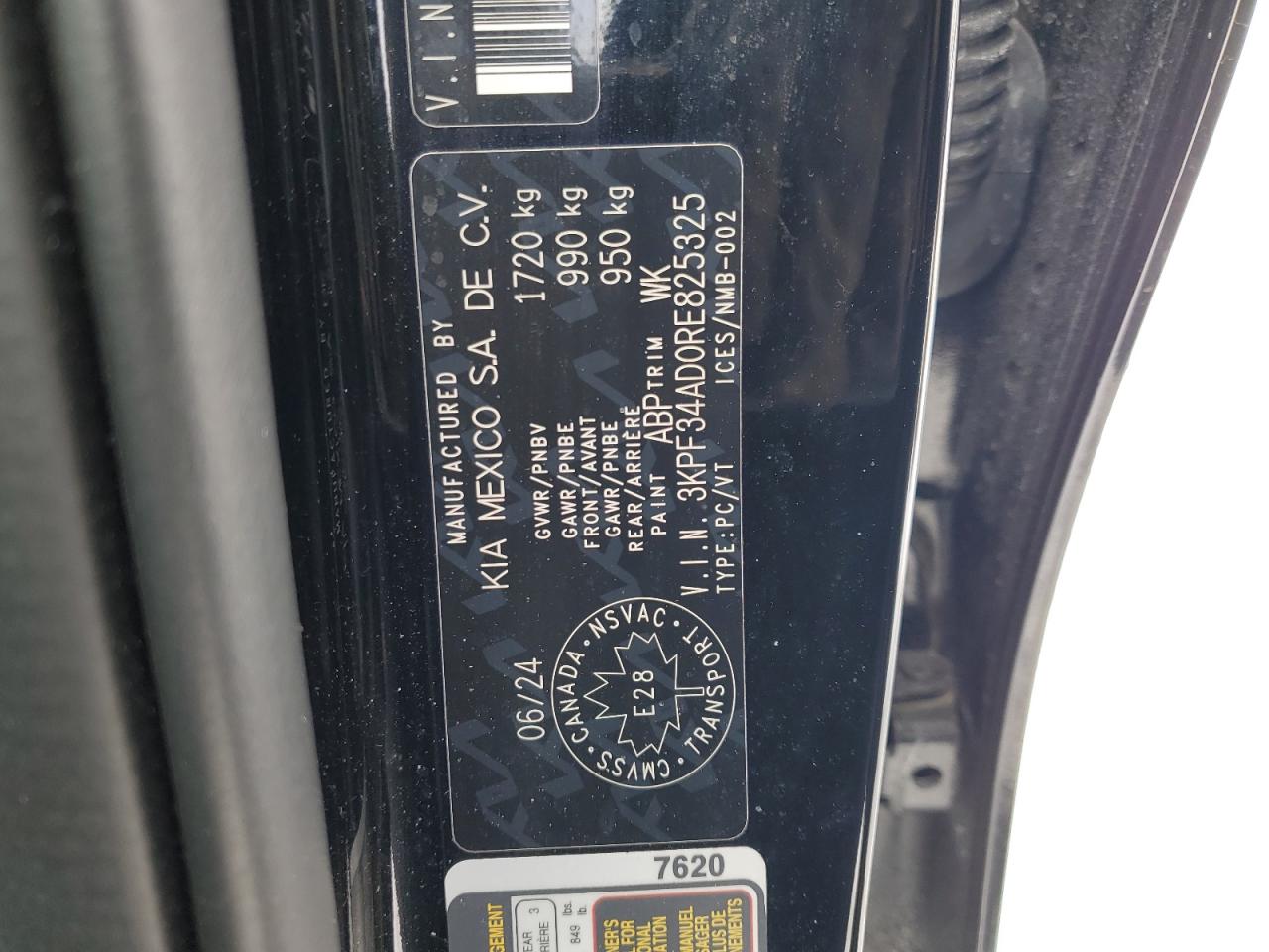 2024 KIA FORTE EX VIN:3KPF34AD0RE825325