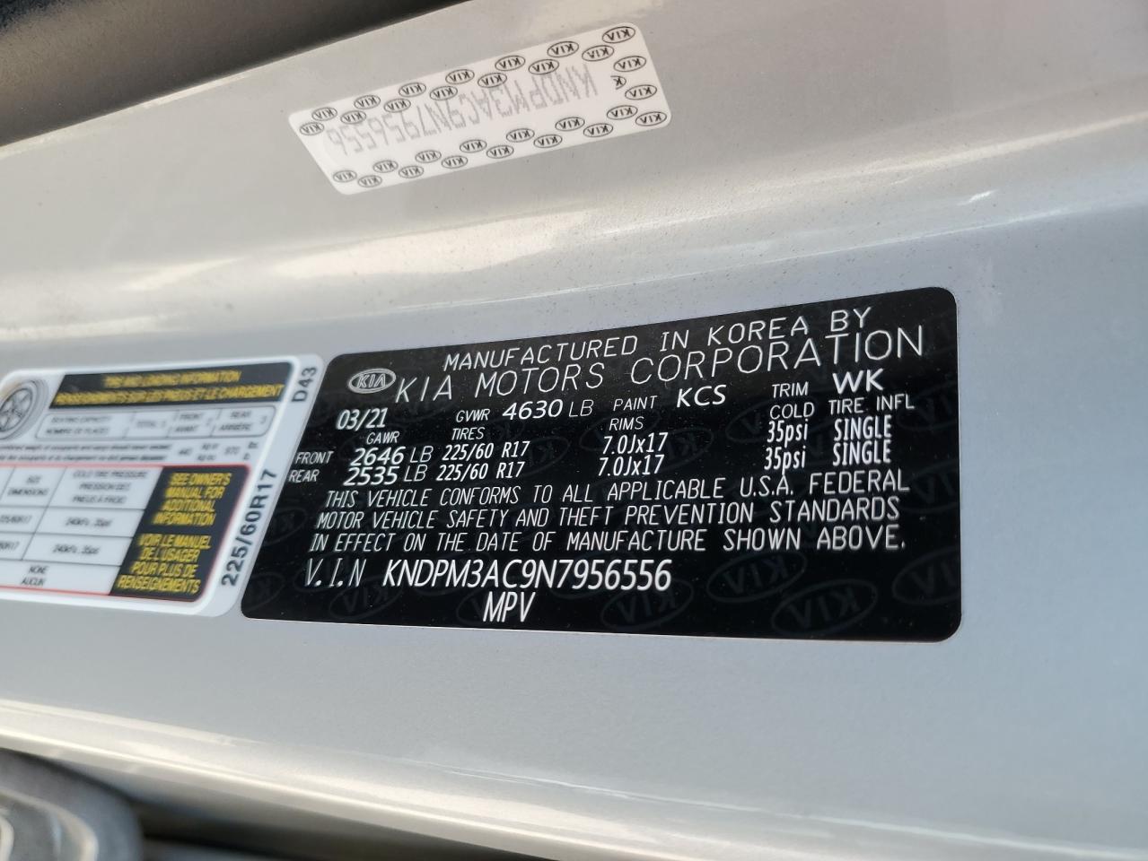 2022 KIA SPORTAGE LX VIN:KNDPM3AC9N7956556