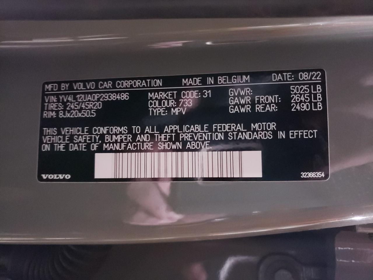 2023 VOLVO XC40 ULTIMATE VIN:YV4L12UA0P2938486