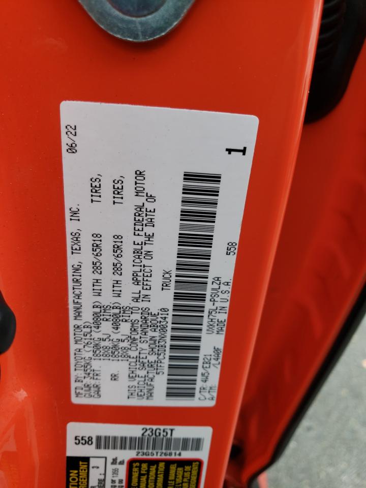 2022 TOYOTA TUNDRA CREWMAX LIMITED VIN:5TFPC5DB3NX003410