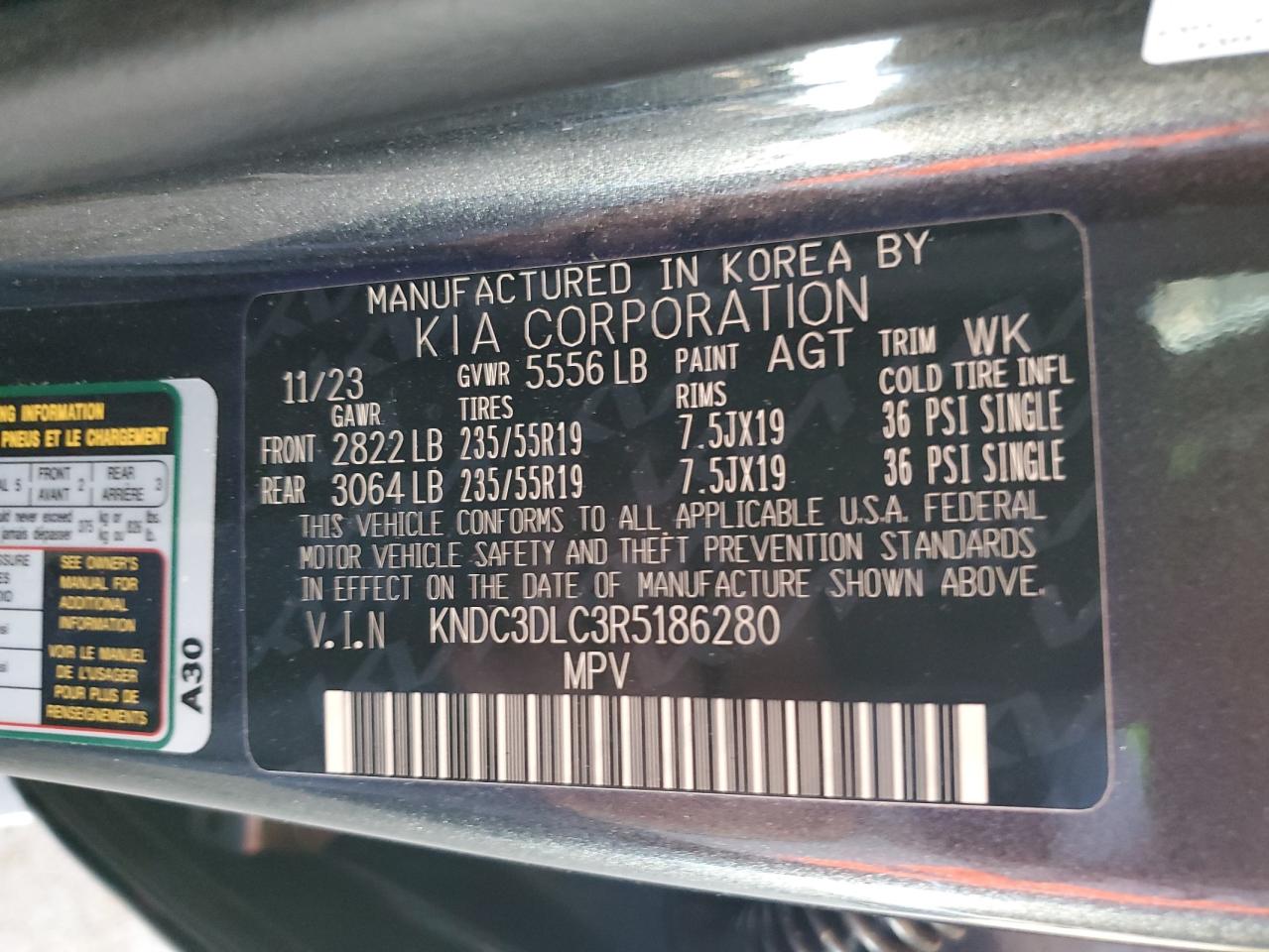 2024 KIA EV6 LIGHT VIN:KNDC3DLC3R5186280