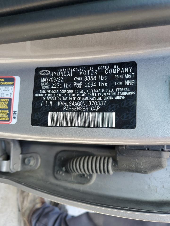 2022 HYUNDAI ELANTRA SEL VIN:KMHLS4AG0NU370337