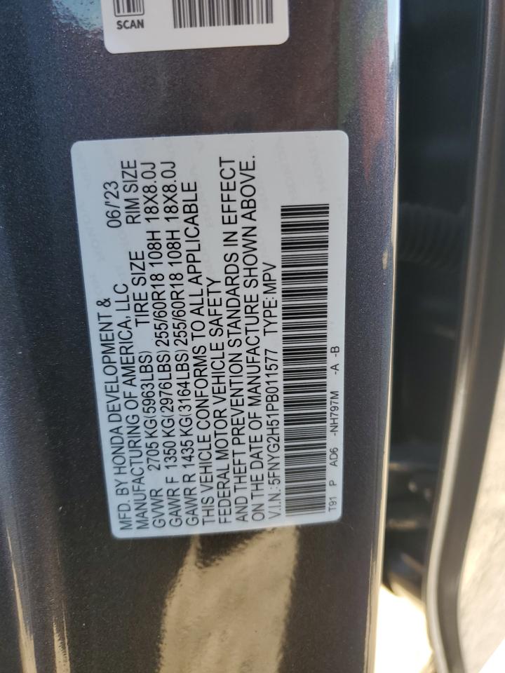 2023 HONDA PILOT EXL VIN:5FNYG2H51PB011577