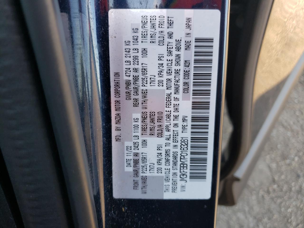 2023 MAZDA CX-5 SELECT VIN:JM3KFBBM7P0163281