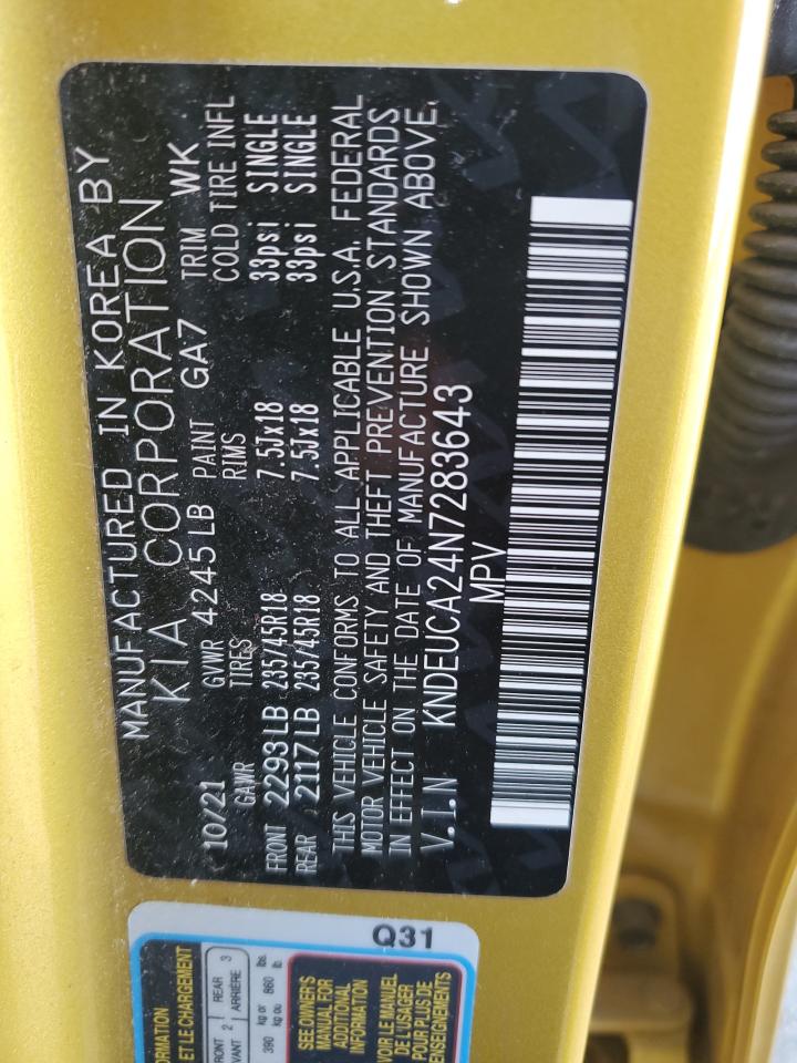 2022 KIA SELTOS NIGHTFALL VIN:KNDEUCA24N7283643