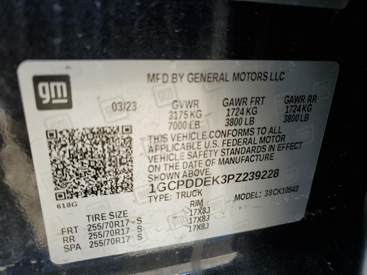 2023 CHEVROLET SILVERADO K1500 LT VIN:1GCPDDEK3PZ239228