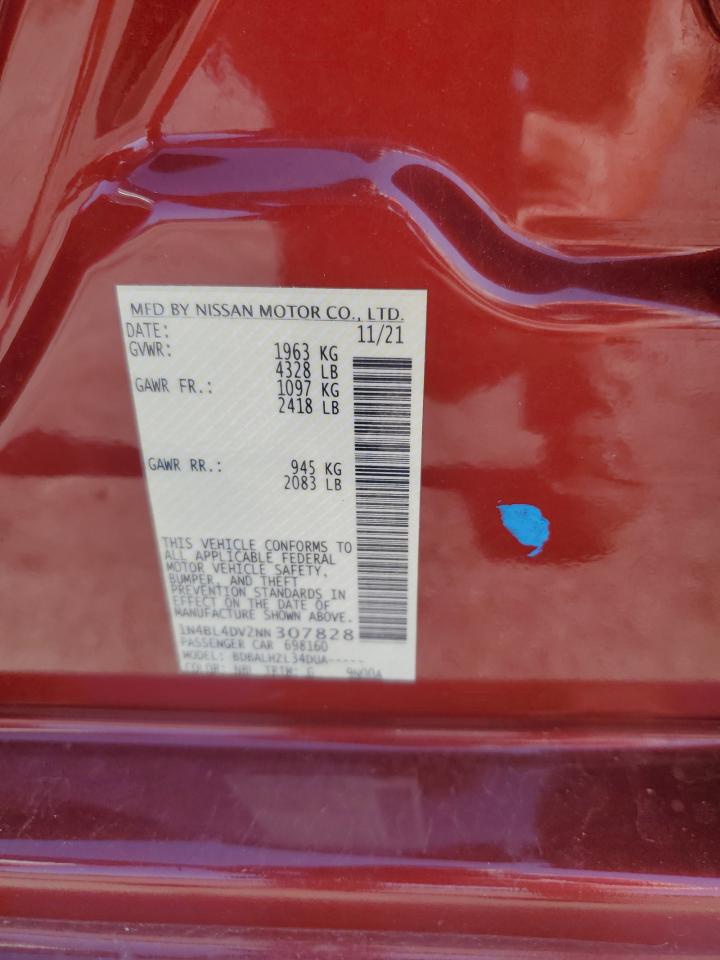 2022 NISSAN ALTIMA SV VIN:1N4BL4DV2NN307828