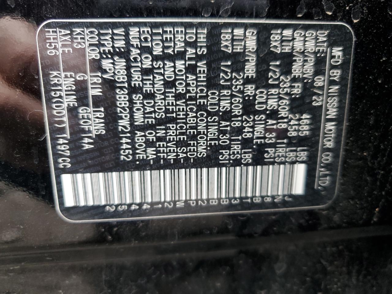 2023 NISSAN ROGUE SV VIN:JN8BT3BB2PW214452